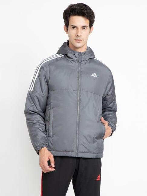 adidas grey regular fit striped sports hoodie