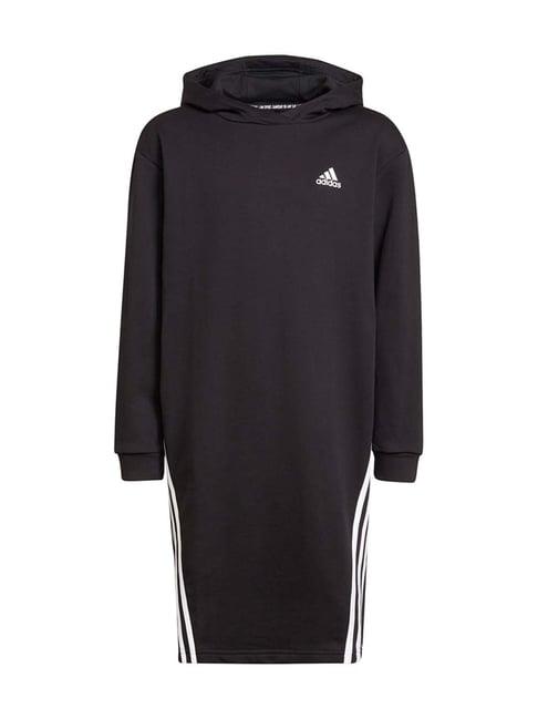 adidas kids black & white cotton striped dress hoodie