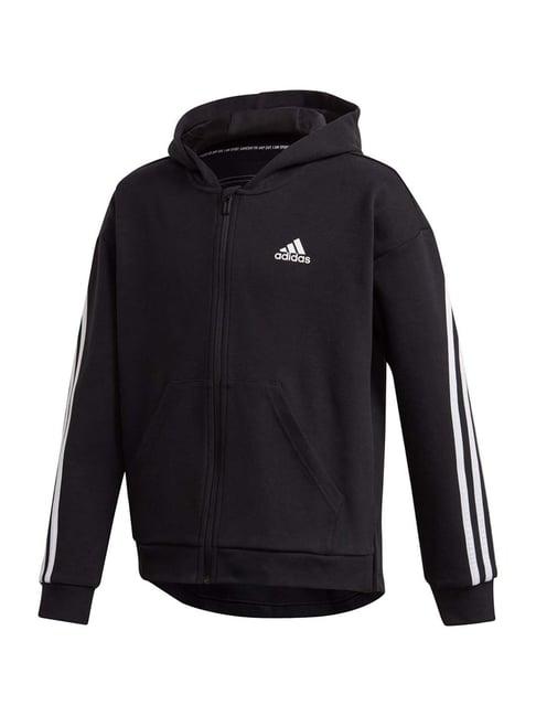 adidas kids black & white cotton striped hoodie