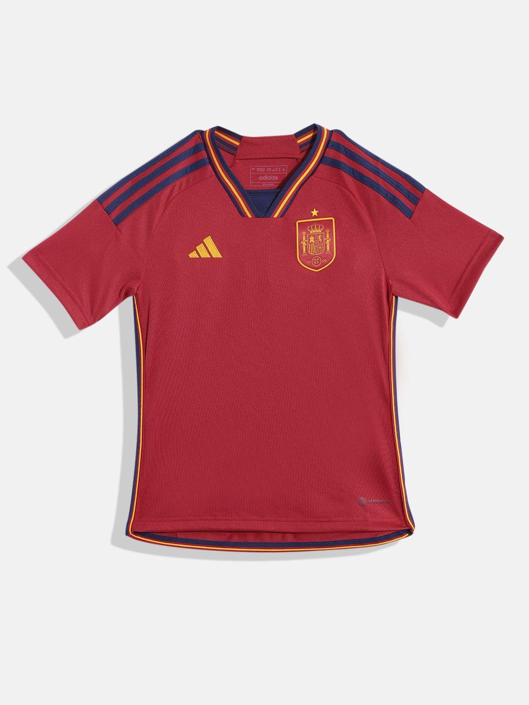 adidas kids red & navy blue v-neck spain 22 home jersery fifa hf1408 t-shirt