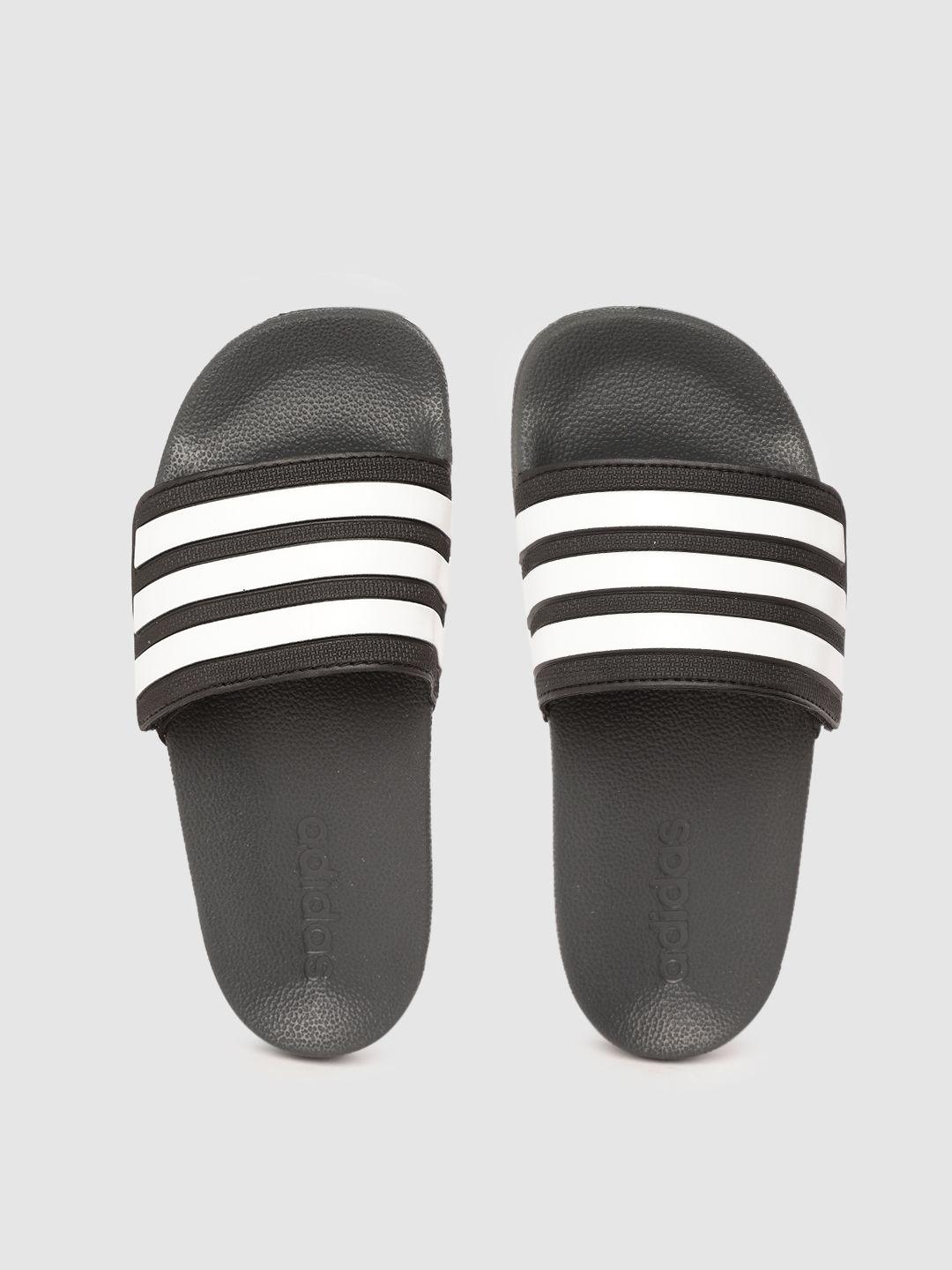 adidas kids white & black adilette shower adj k striped sliders