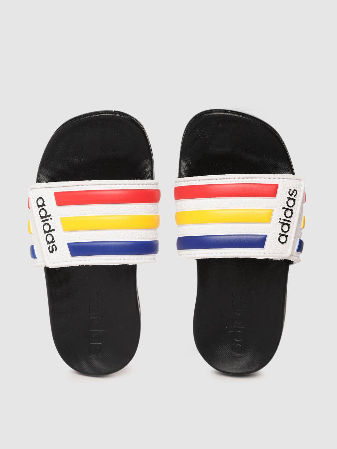 adidas kids white & red striped adilette comfort adj k sliders