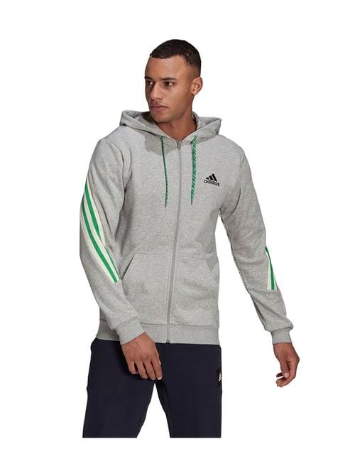 adidas m 3s tape fz medium grey slub hooded sweatshirt