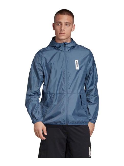 adidas m bb windbr. blue regular fit hooded jacket