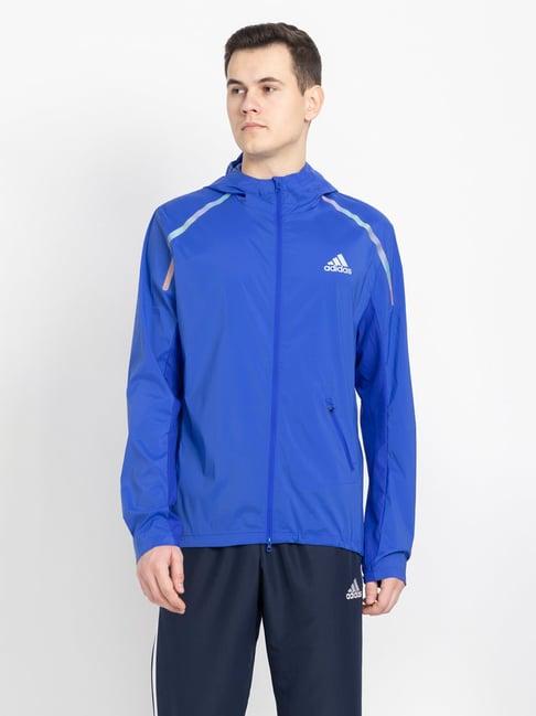 adidas marathon royal blue slim fit sports hooded jacket