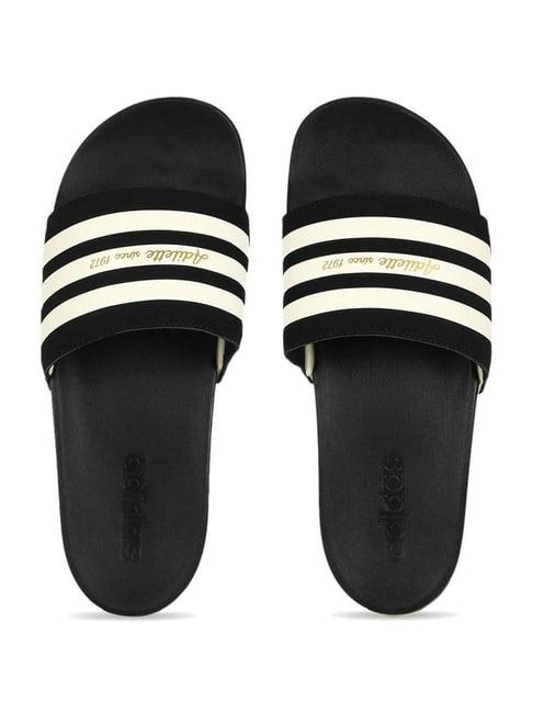 adidas men's adilette comfort unisex carbon black & cream slides