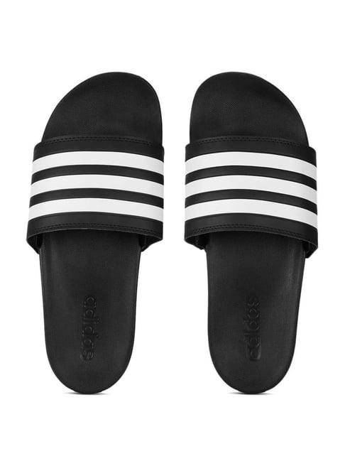 adidas men's adilette comfort unisex charcoal black & white slides