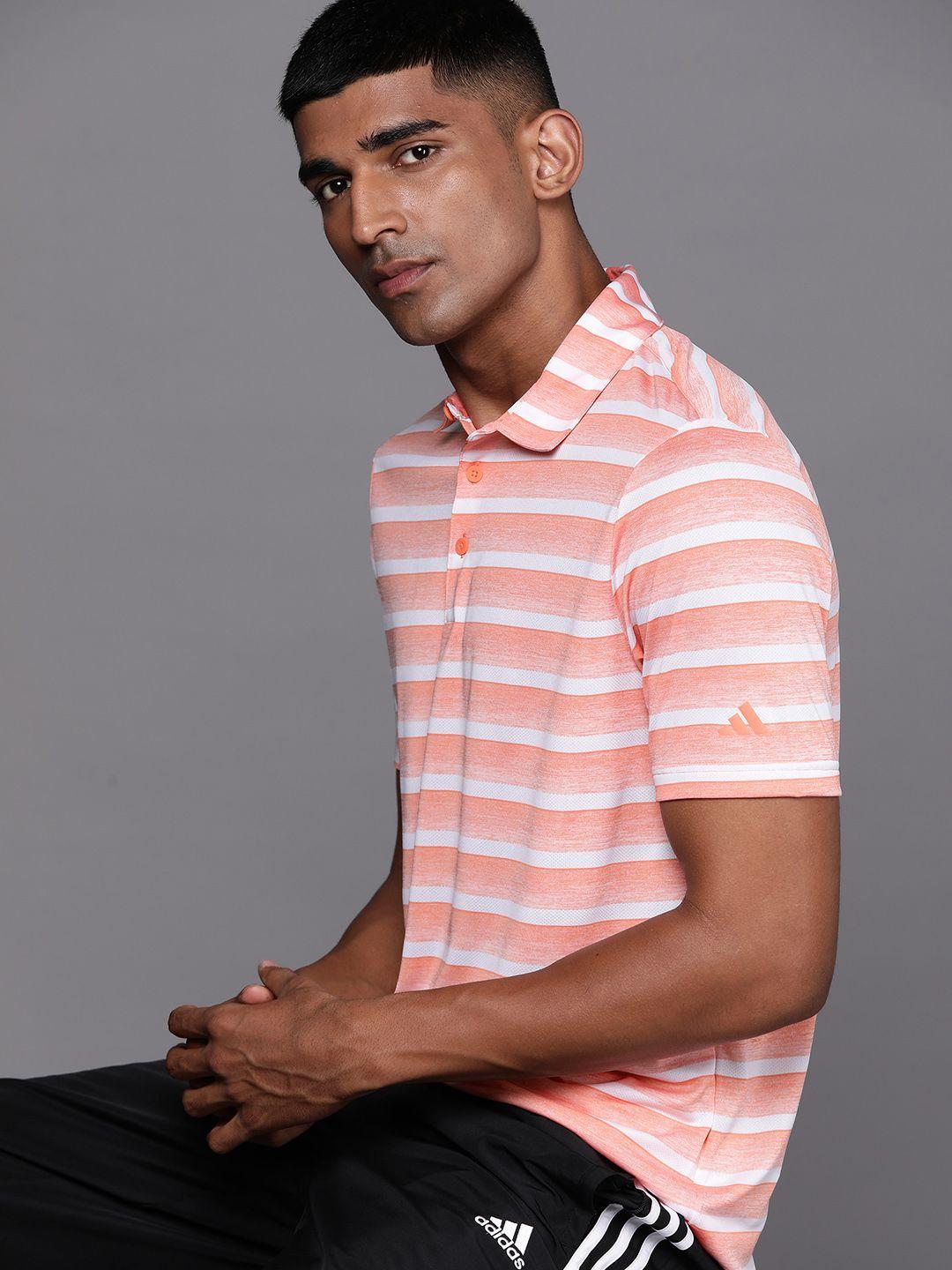 adidas men 2 colour striped polo collar golf t-shirt