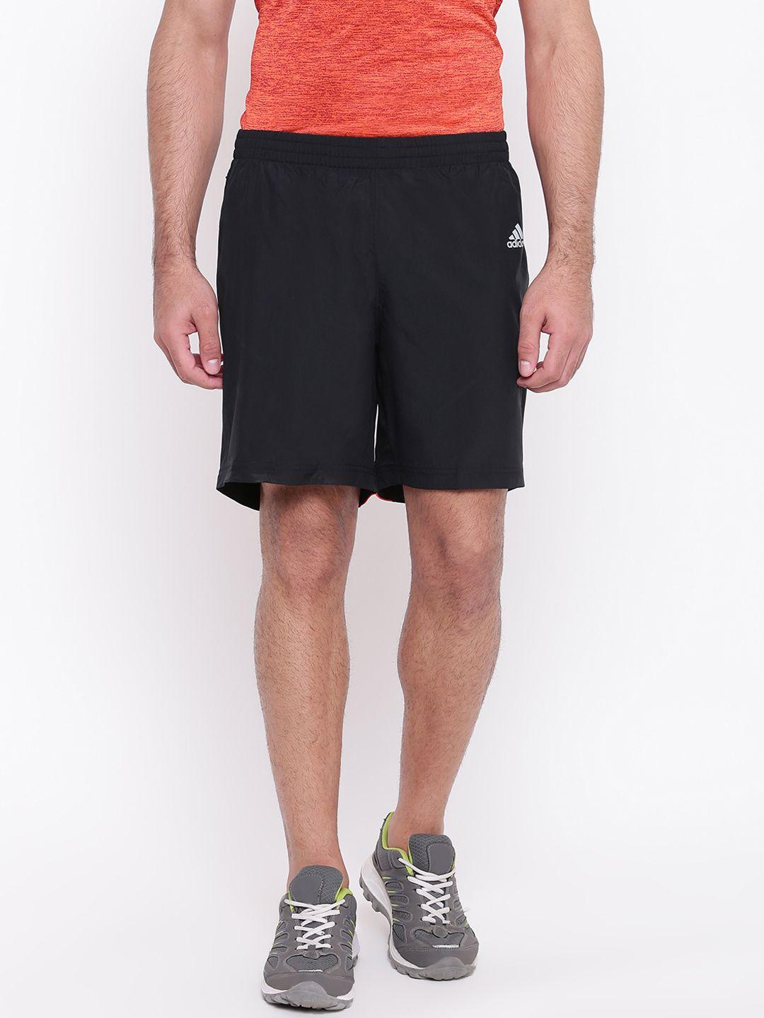 adidas men black & orange colourblocked own the run running shorts