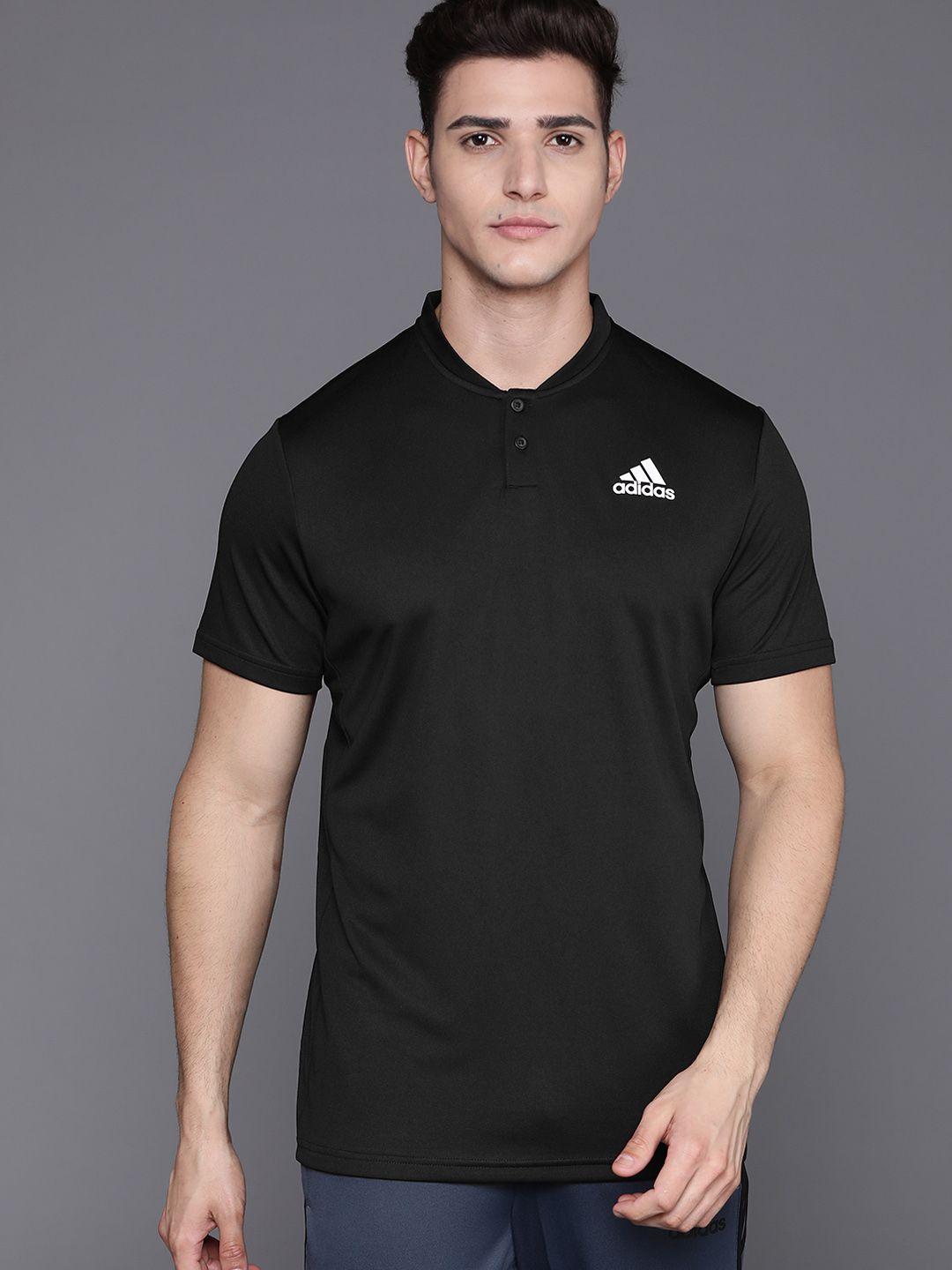 adidas men black club henley solid aeroready tennis sustainable t-shirt