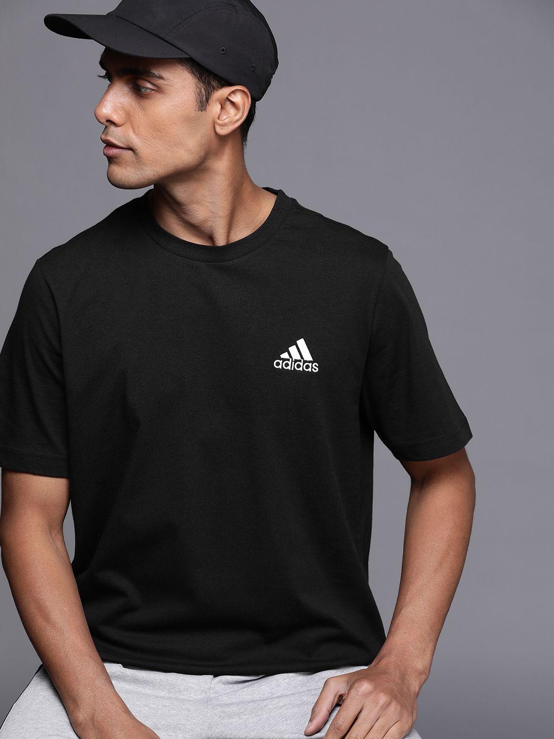 adidas men black solid pure cotton t-shirt