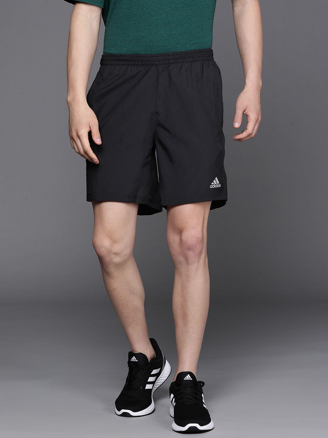 adidas men black solid training run it sports shorts