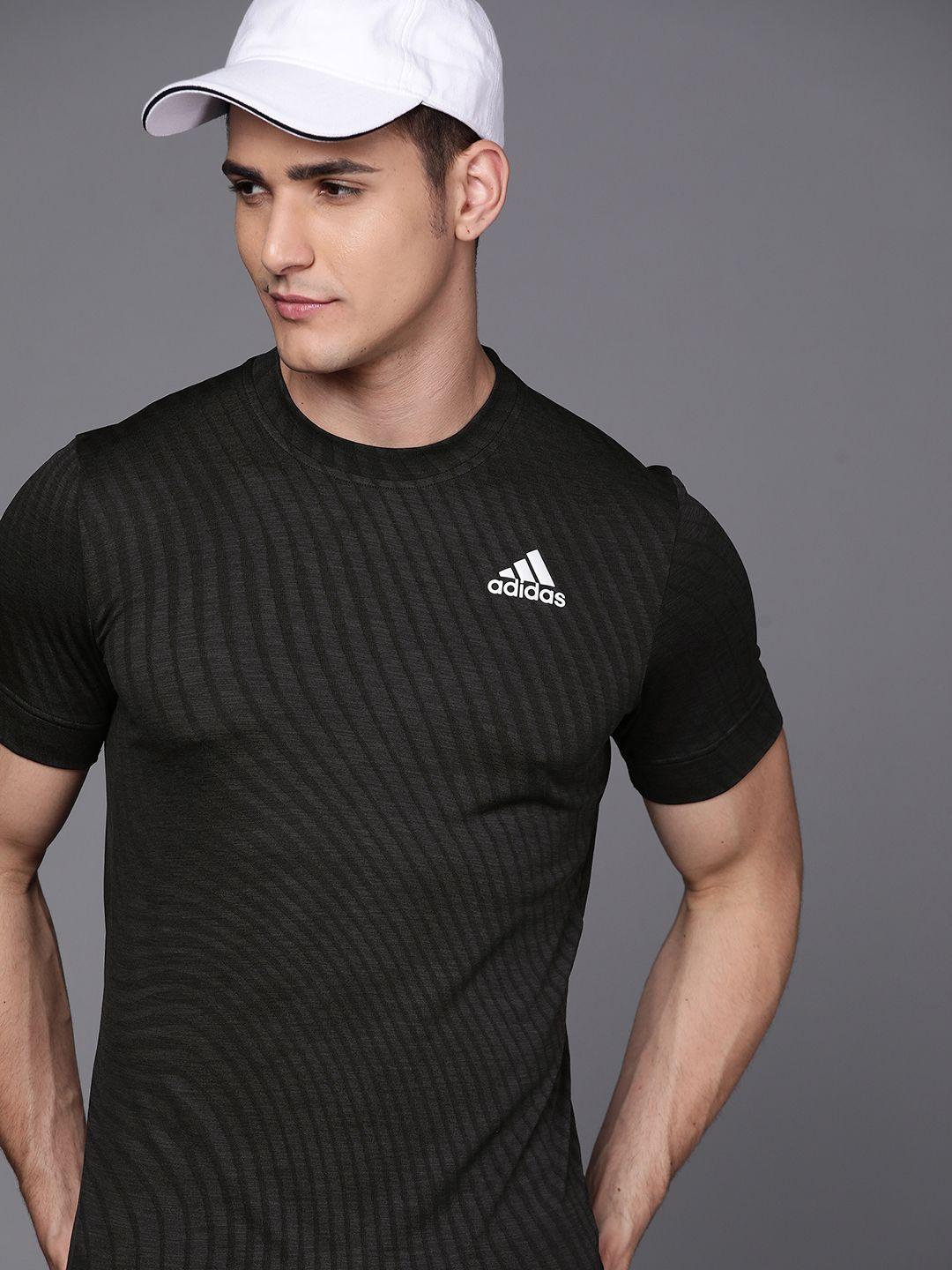 adidas men black t freelift brand logo printed slim fit tennis sustainable t-shirt
