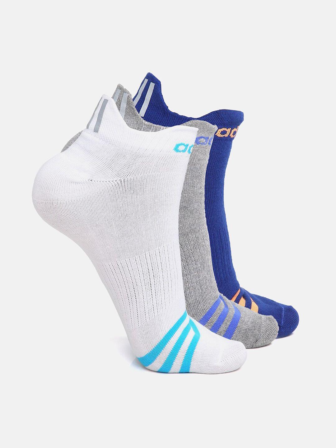 adidas men blue & grey pack of 3 patterned low cut socks
