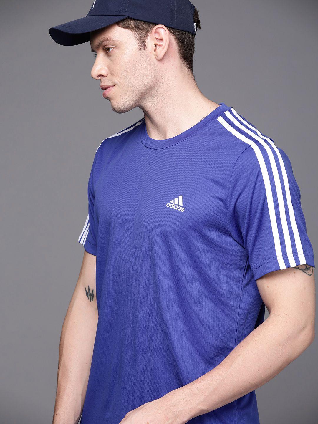 adidas men blue d2m 3s striped t-shirt