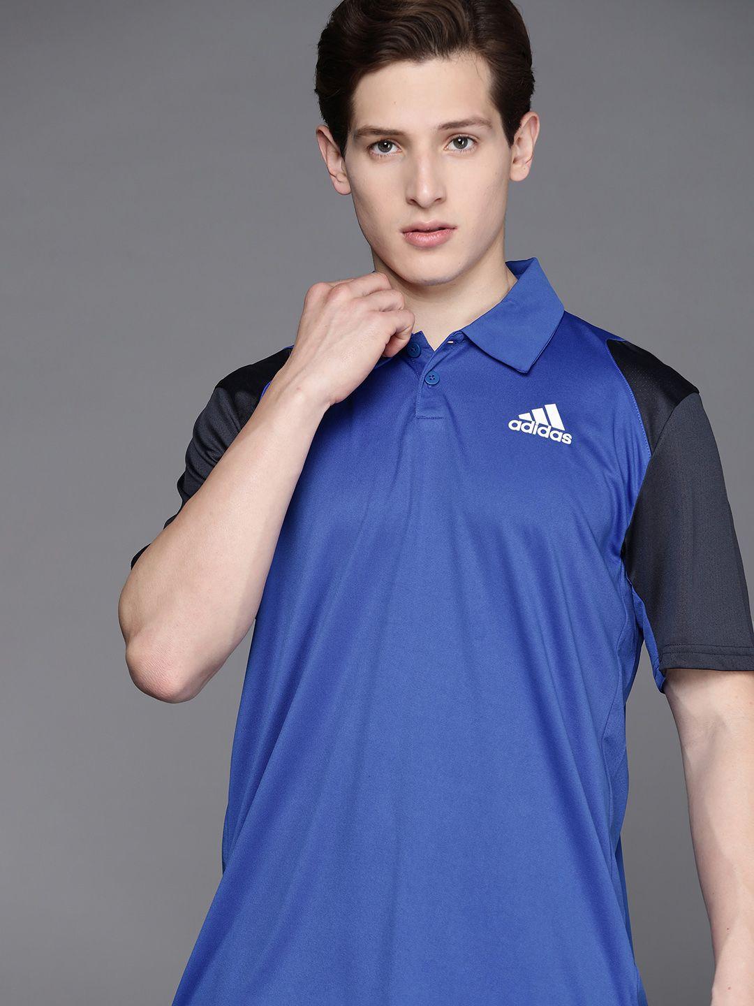 adidas men blue solid tennis club polo sustainable t-shirt