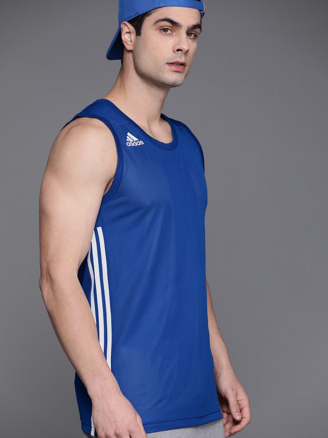adidas men blue tms rev jrs brand logo printed basketball sustainable t-shirt