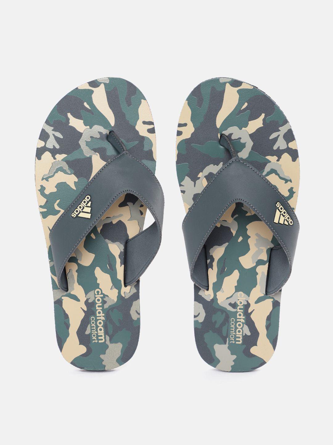 adidas men camouflaged print thong flip-flops