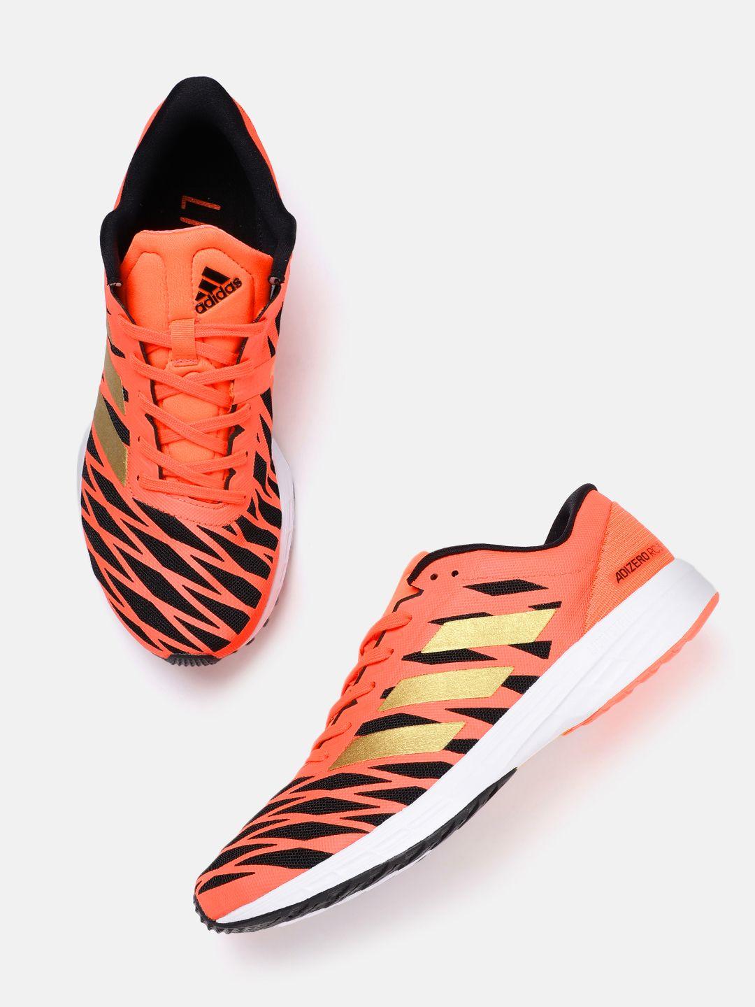 adidas men coral orange & black striped adizero rc 3 sustainable running shoes