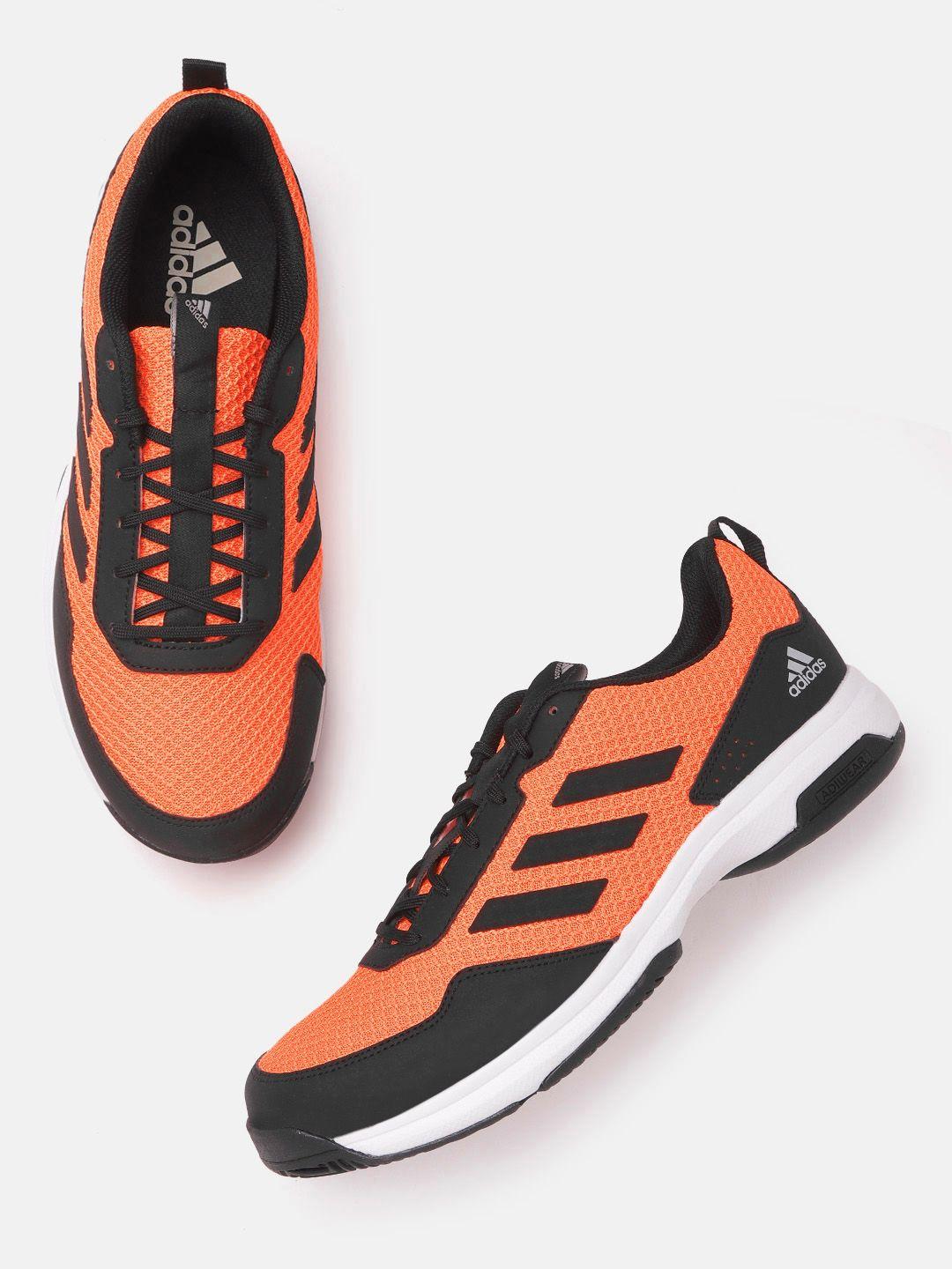 adidas men coral orange & black woven design 21 v2 tennis shoes