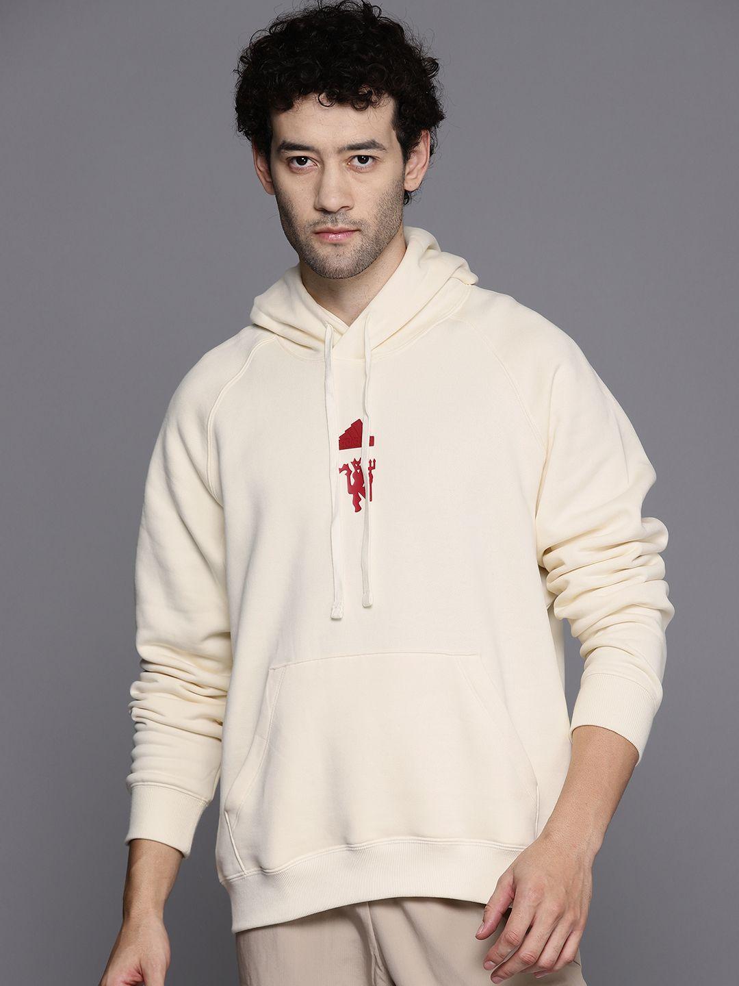 adidas men cream-coloured hooded sweatshirt