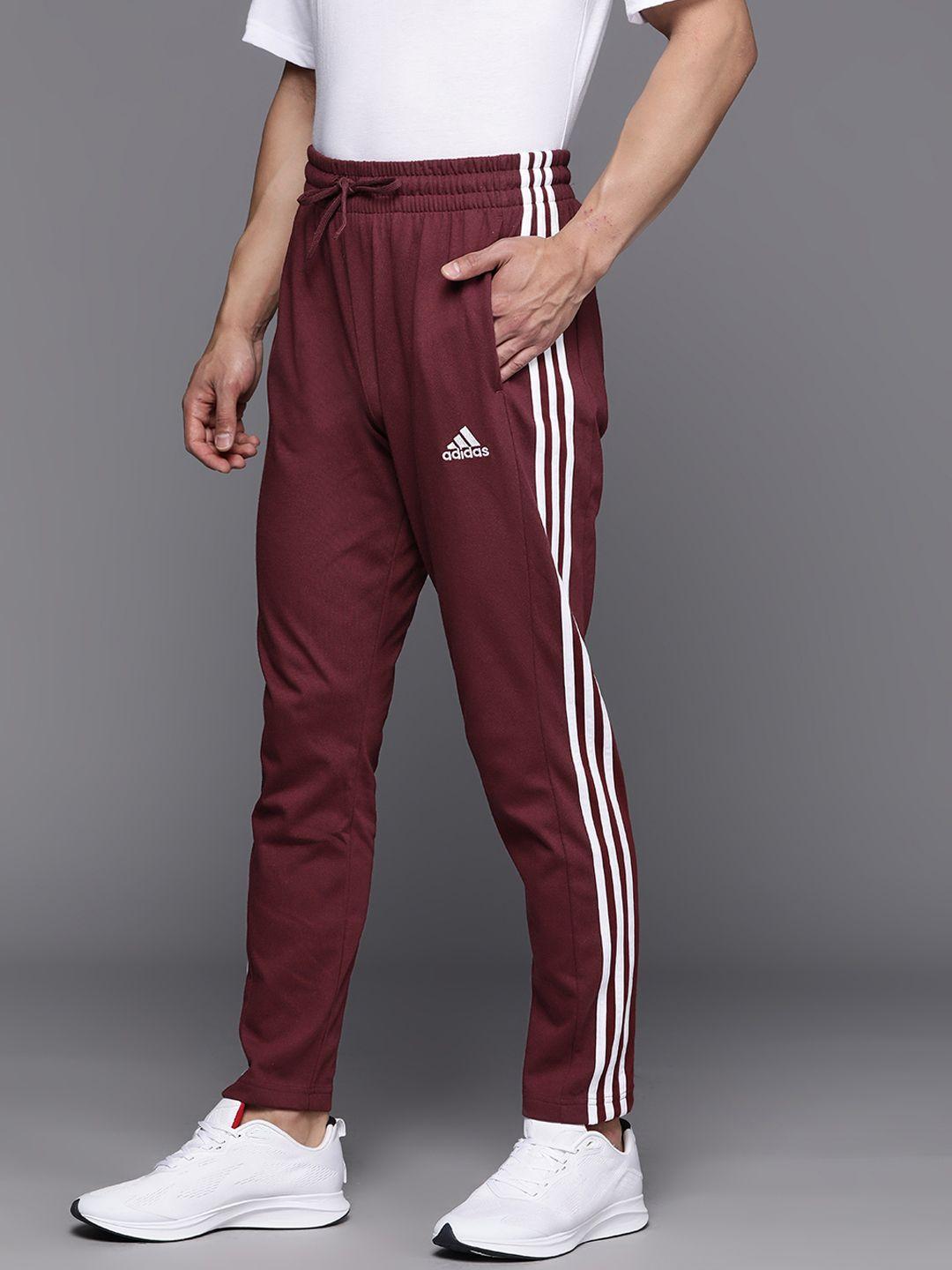 adidas men essential single jersey tapered fit open hem 3-striped track pants