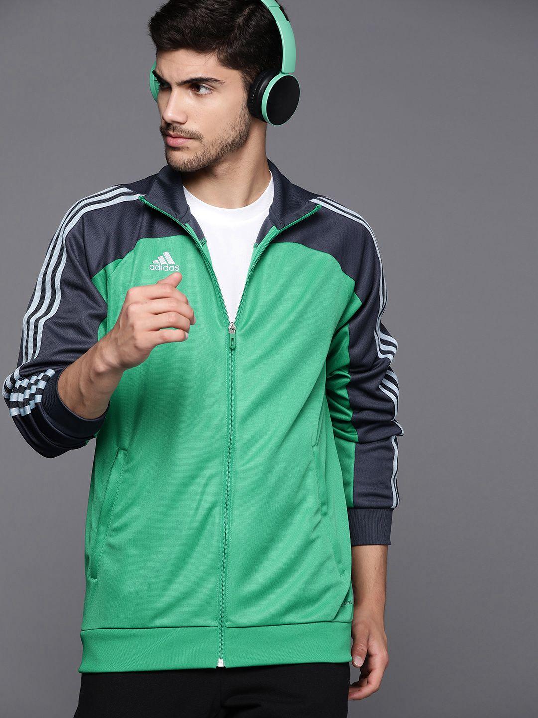 adidas men green charcoal colourblocked sporty jacket