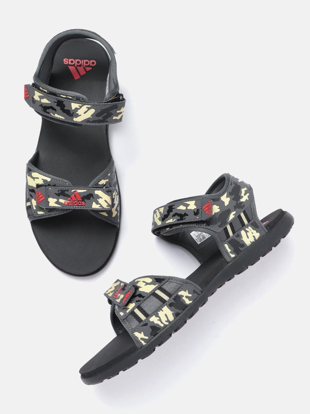 adidas men grey & beige camouflage print traso sports sandals