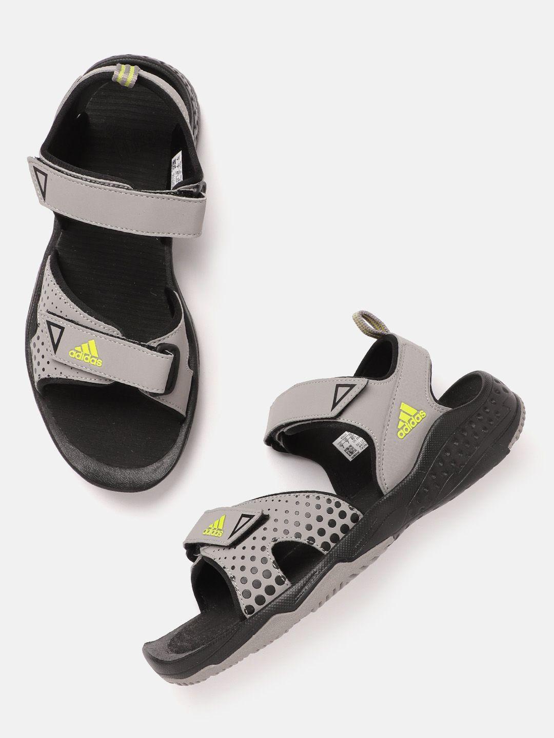 adidas men grey & black printed adi rambler sporty sandals