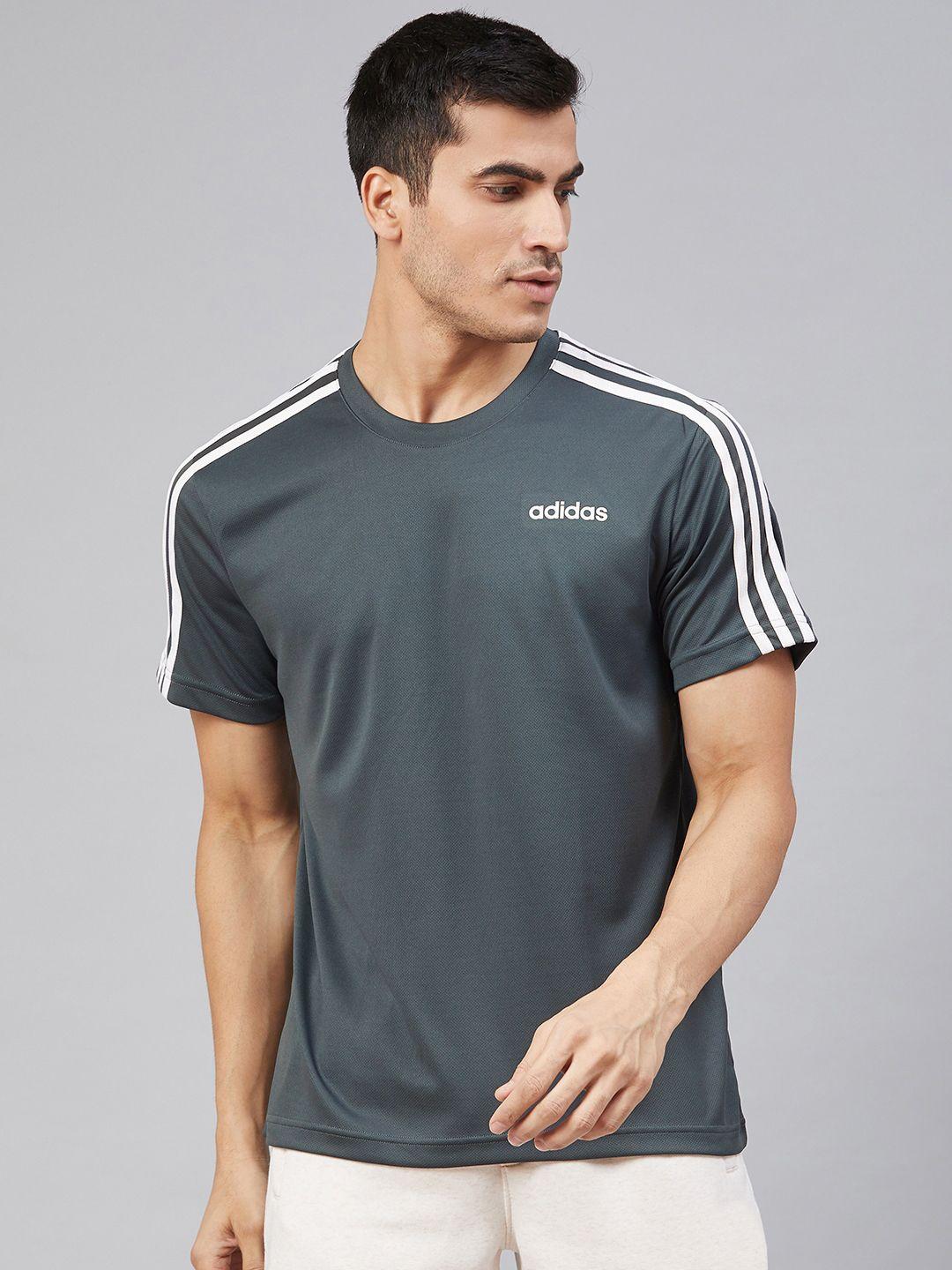 adidas men grey solid classic 3-stripes sustainable t-shirt