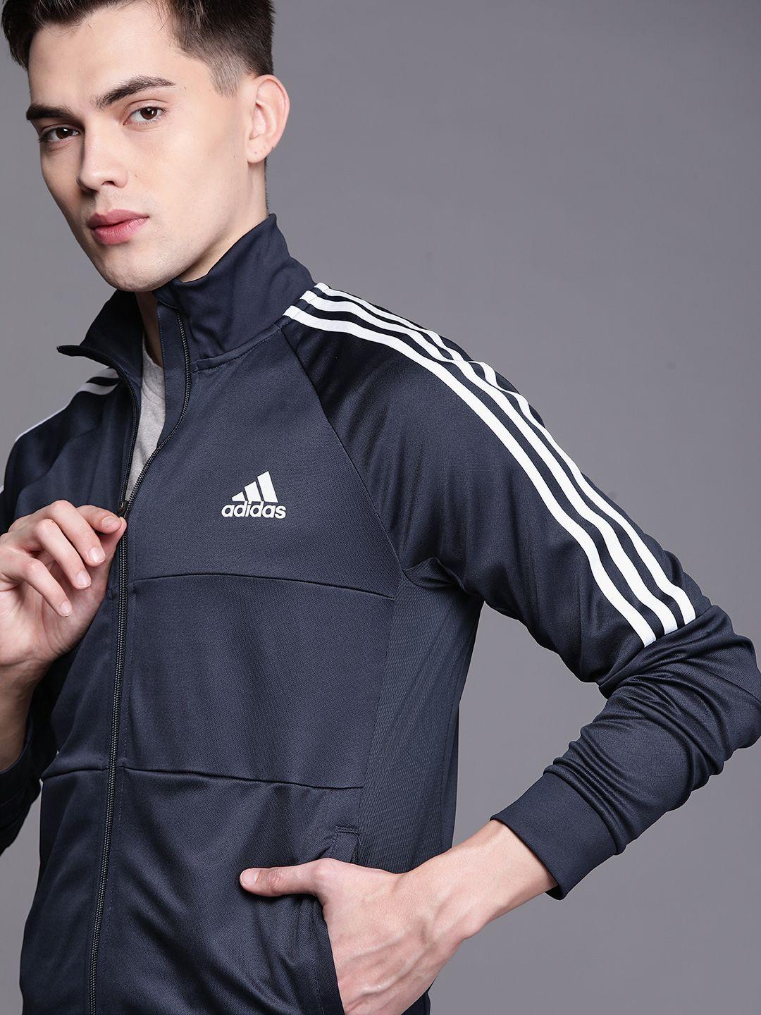 adidas men navy blue sereno cut slim football sustainable track jacket