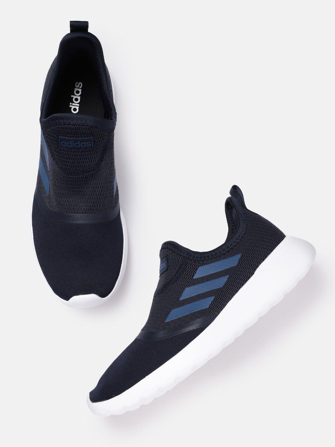adidas men navy blue woven design lite racer slip-on sneakers