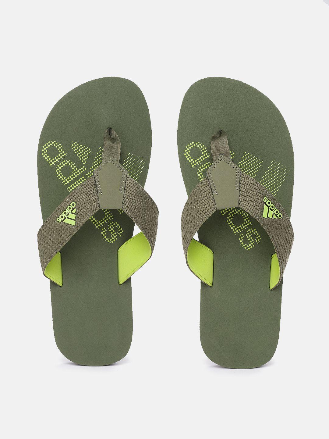 adidas men olive green brand logo print zenith thong flip-flops