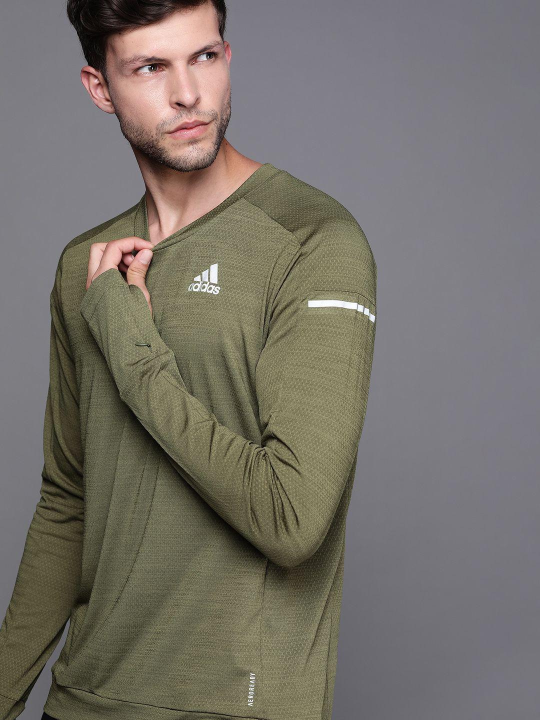 adidas men olive green self design sustainable sweatshirt