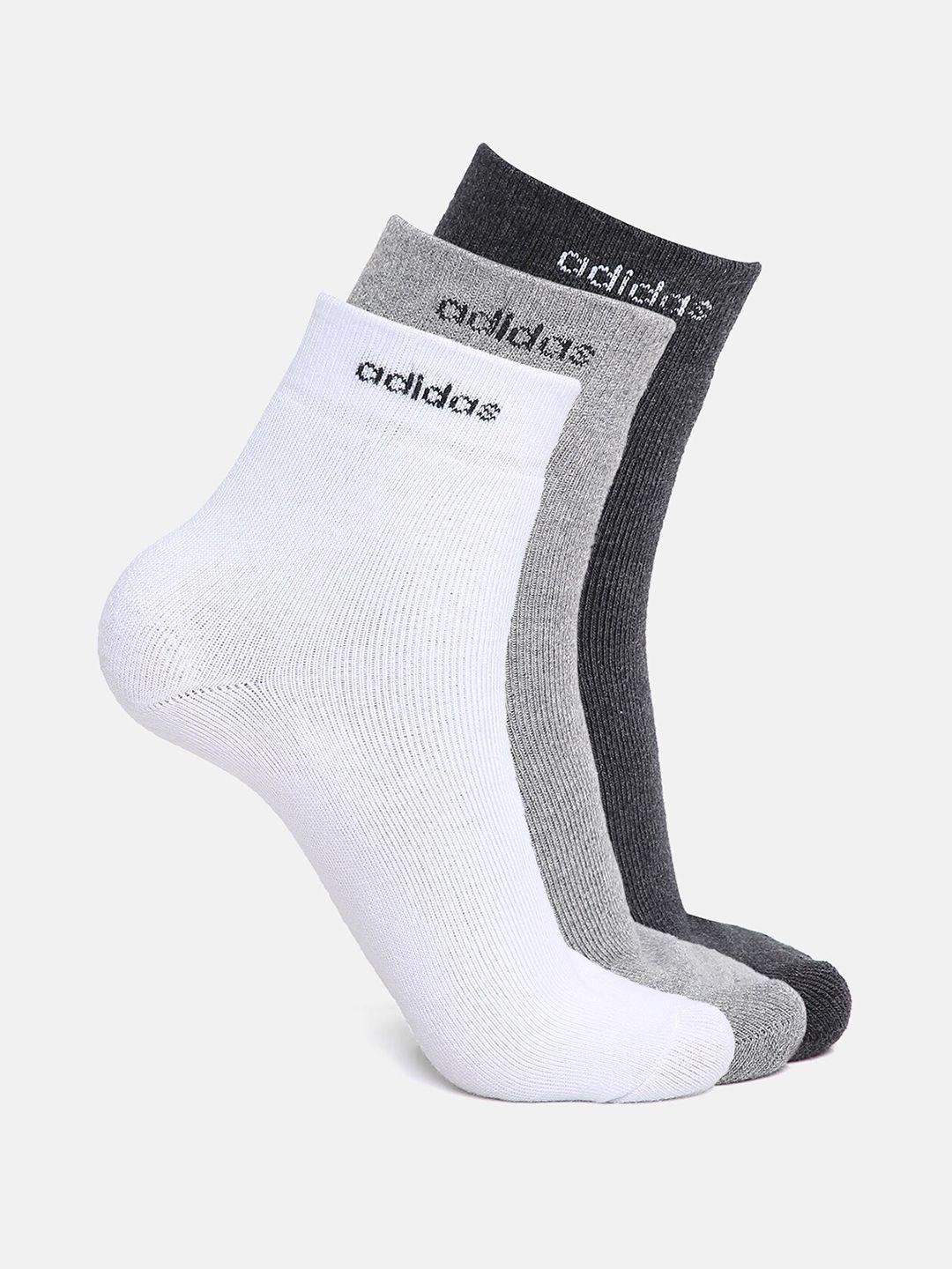 adidas men pack of 3 grey & charcoal solid ankle-length socks