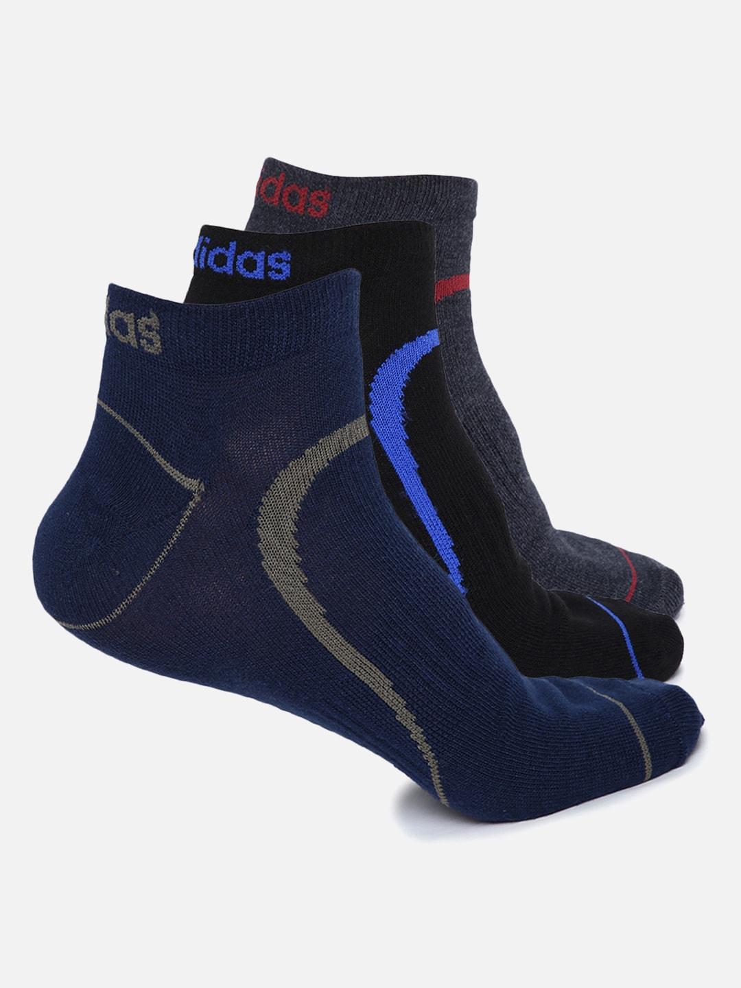 adidas men pack of 3 patterned ankle-length socks