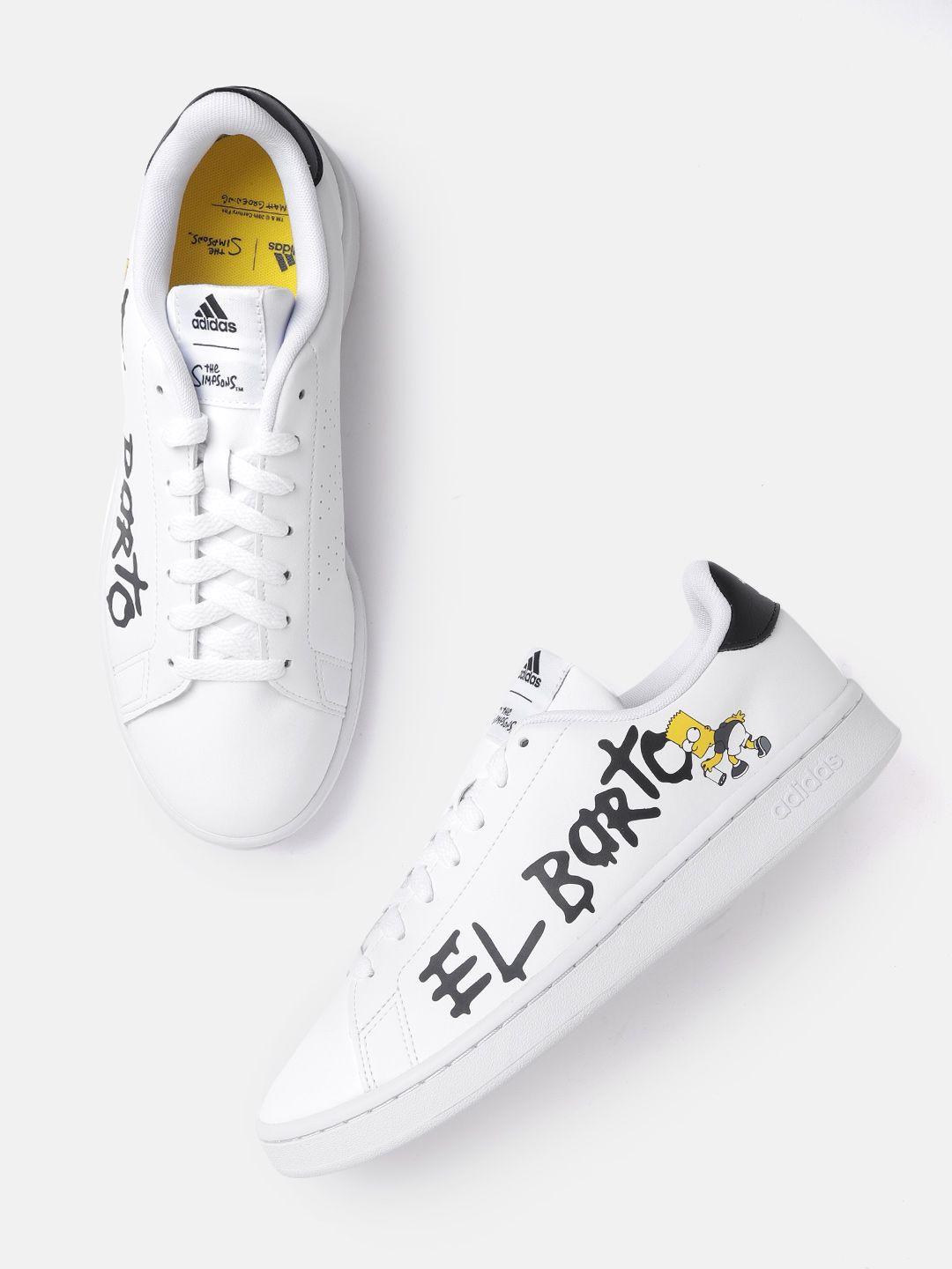 adidas men white & black the simpsons print advantage sustainable sneakers with perforation detail