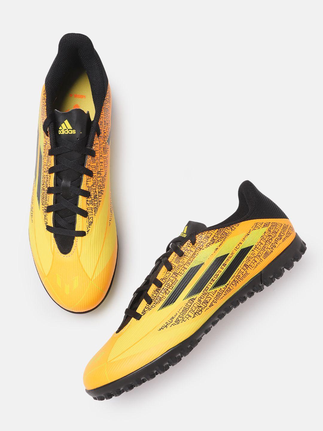 adidas men yellow & black printed x speedflow messi.4 tf sustainable football shoes