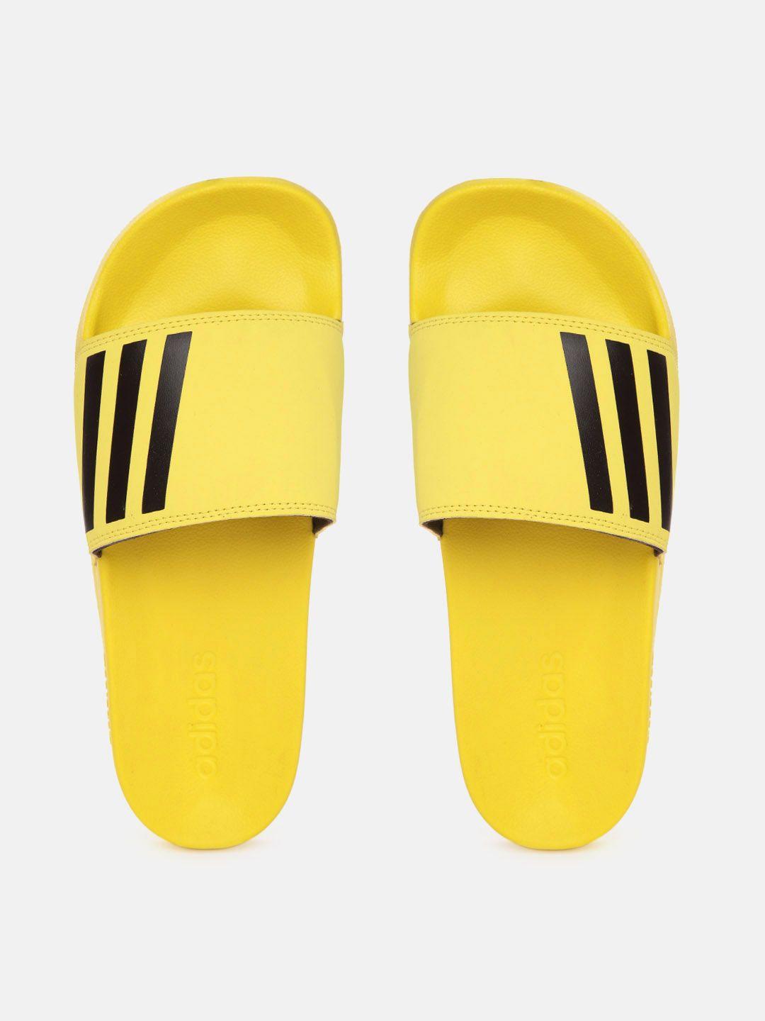 adidas men yellow & black striped swenn sliders