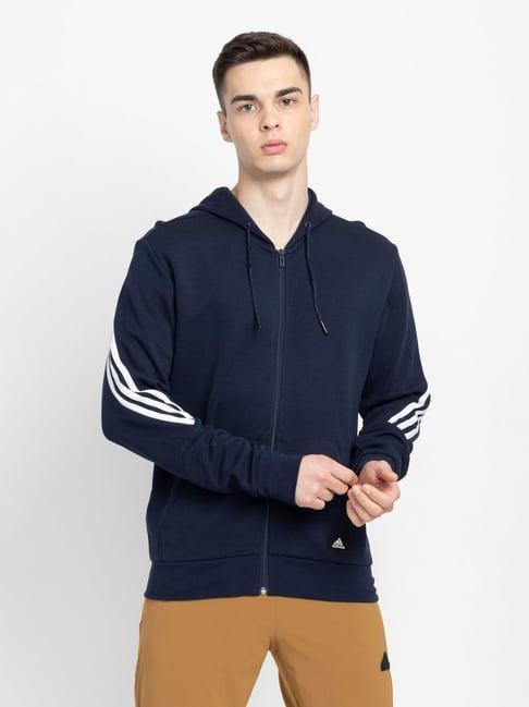 adidas navy cotton relaxed fit striped sports hoodie