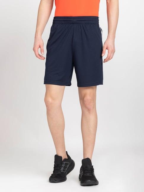 adidas navy regular fit 3 striped sports shorts