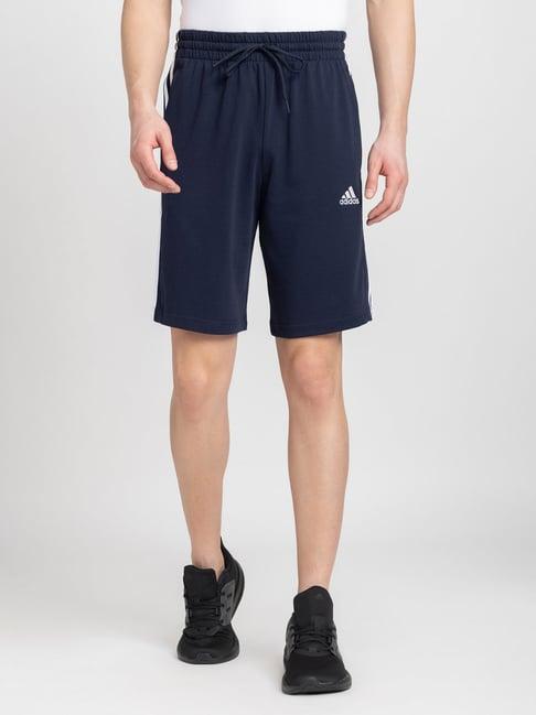 adidas navy regular fit striped single jersey 10 shorts