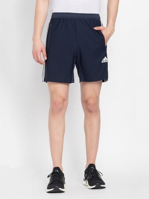 adidas navy regular fit striped sports shorts