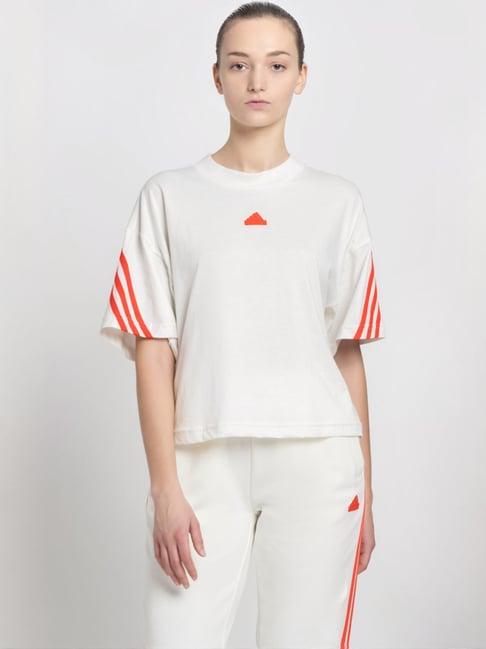 adidas off-white cotton striped sports t-shirt