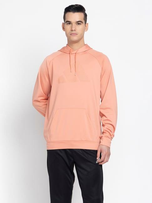 adidas orange regular fit logo print hooded sweatshirt