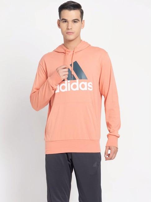 adidas orange regular fit printed sports hoodi