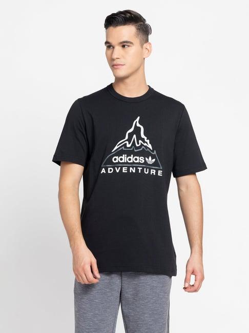 adidas originals adventure volcano black regular fit printed cotton crew t-shirt