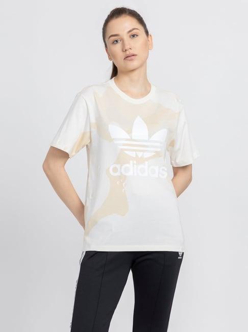 adidas originals beige cotton printed t-shirt