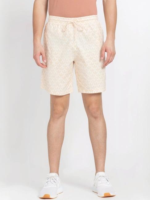 adidas originals beige cotton regular fit logo printed shorts