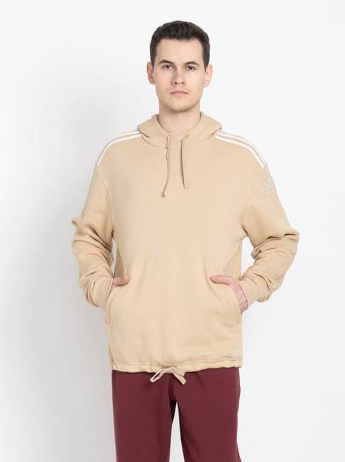 adidas originals beige regular fit striped sports hoodie